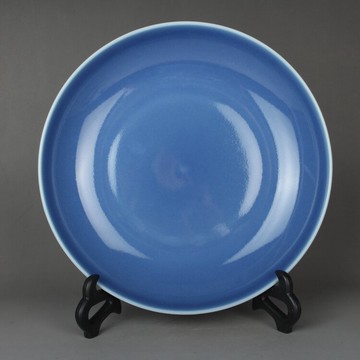 清康熙天藍釉盤擺件 古玩古董陶瓷器景德鎮手工仿古老貨收藏品