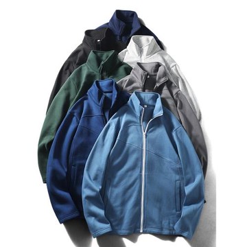 外貿尾單男士薄絨外套秋冬款戶外抓絨夾克拼接開衫拉鏈立領衛衣