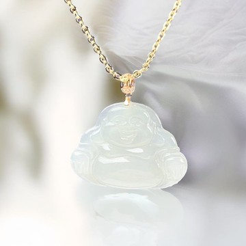 【母親節特惠】冰種彌勒佛項鍊18K金墜頭 | 天然緬甸翡翠 | 送禮