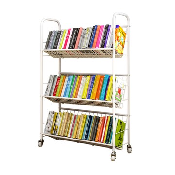 【慢慢家居】奶油風超穩固可移動鐵藝書架(文件推車 兒童書架 移動書櫃 置物架)創意移動書架-三層(一般)