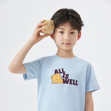 GIORDANO 童裝短袖印花上衣 Milkmochabear聯名系列 - 07 天藍色