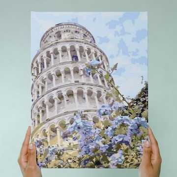花見-比薩斜塔 創意數字油畫 【銷售排行榜】台灣本島免運