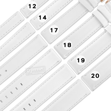 Watchband / 12.14.17.18.19.20 mm / 各品牌通用 DW 復刻真皮替用錶帶 鍍玫瑰金不鏽鋼扣頭 白色 ＃828-02-WE