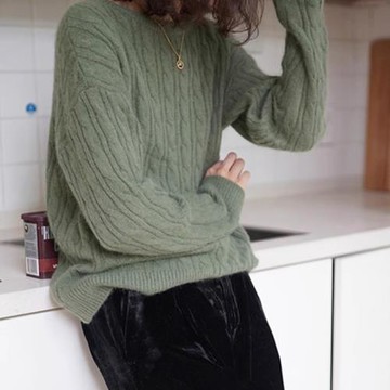 秋季新款加厚羊絨衫女套頭圓領毛衣寬松大碼打底針織衫韓版羊毛衫