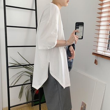 港風半袖t恤男短袖潮牌ins超火cec學生體恤寬松潮百搭夏季五分袖