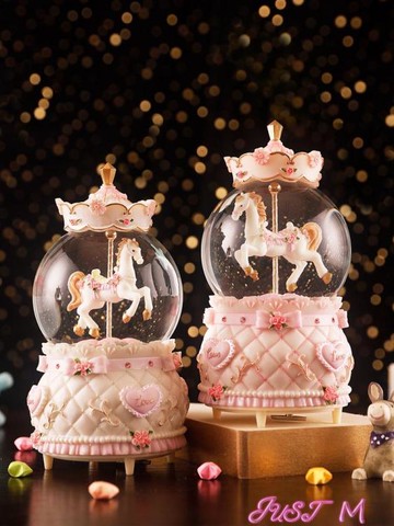 ☆樂天精選音樂盒旋轉木馬城堡水晶球音樂盒八音盒夢幻女生女孩兒童生日禮物 雙11全館免運