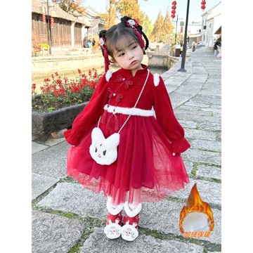女童過年旗袍秋冬裙子新款漢服
