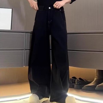 秋冬季彎刀百搭闊腿牛仔褲男美式高街水洗直筒褲子潮流長褲男潮