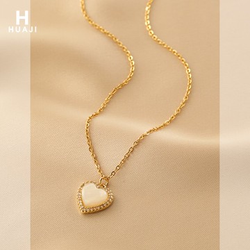 花跡貝殼愛心項鏈2021年新款夏季頸鏈簡約復古港風時尚氣質鎖骨鏈