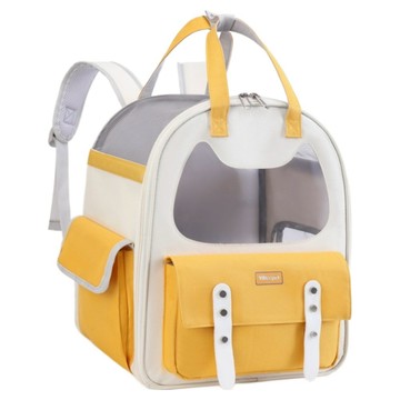 簡約耐用多功能貓咪透氣寵物外出雙肩包  40 x 32 x 23cm  1個  米白色 + 黃色