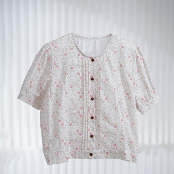 碎花蕾絲圓領短袖襯衫662457