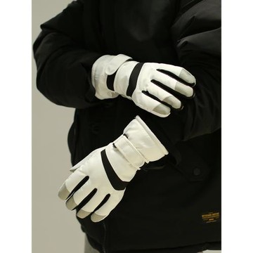 ins簡潔黑白色 男女冬天滑雪手套騎行防風加絨加厚冬季防寒防丟繩