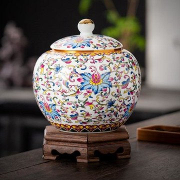 青花瓷螺紋景德鎮陶瓷茶葉罐大號大容量一斤螺旋口高檔琺瑯彩空罐