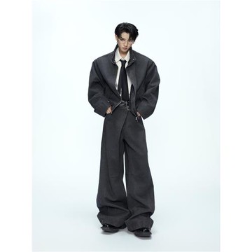 ArguE CulturE復古水洗廓形哈靈頓夾克外套百搭短款立領工裝套裝