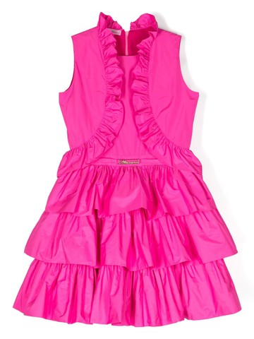 Miss Blumarine - logo-plaque ruffled dress - kids - Viscose/Polyester - 8 yrs - Pink