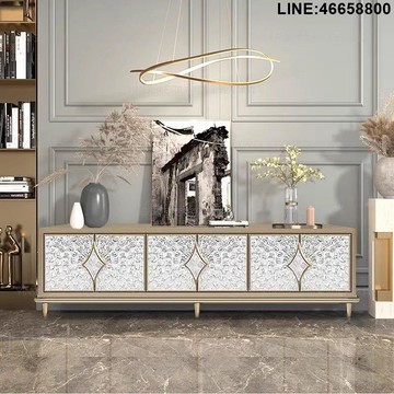 免運 開立發票 電視櫃 收納櫃 儲物櫃 落地櫃 背景櫃 輕奢貝殼電視櫃簡約現代實木視廳櫃客廳茶幾矮櫃組合別墅地櫃 支持訂製