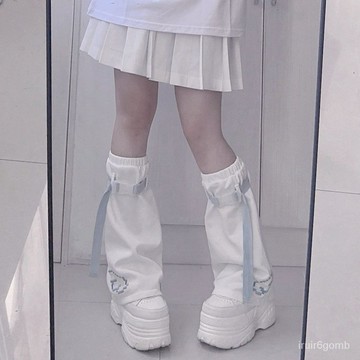 🔥蝦皮代開發票🔥 白色腿袖腿套y2k辣妹原宿日系地蕾系襪套亞文化喇叭形堆堆襪冬季 腿套 小腿套 小腿護套 阔腿