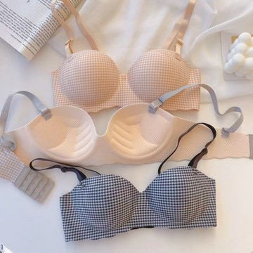 【折50元！免運】内衣 女內衣 一片式 半杯格子小胸 少女內衣  無痕文胸 bra 無痕內衣 無鋼圈內衣 運動內衣