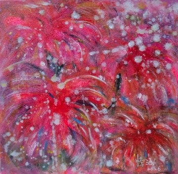 丙烯藝術/原創/送禮祝福/裝飾掛畫/壓克力畫【花響.煙花】30×30