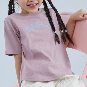 日本 devirock - 100%棉 可愛女孩印花短袖上衣-英文logo-煙燻粉