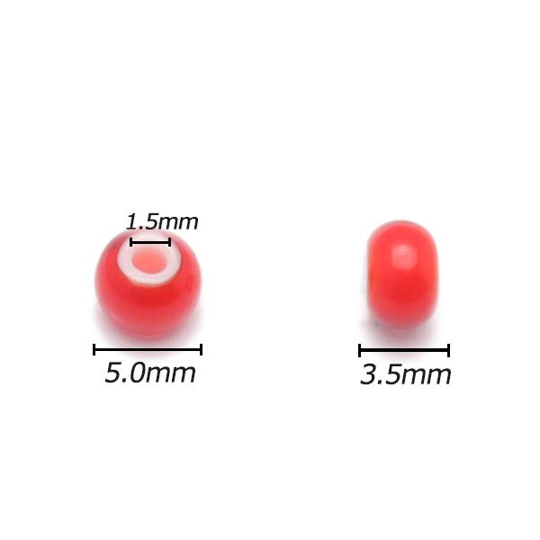 ホワイトハーツビーズ 小 レッド 外径5.0mm×長さ3.5mm 穴径1.2〜1.6mm 約500ヶ [ぱれっと]  レザーク