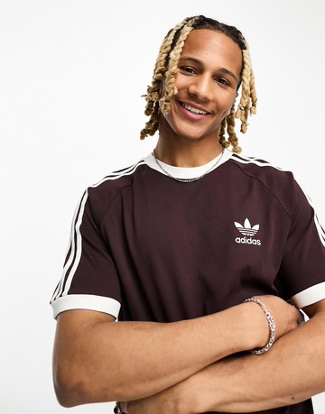 adidas Originals 3 stripe tee in shadow brown