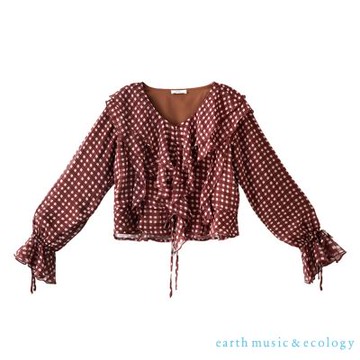 〚earth music〛格紋荷葉邊V領開襟襯衫