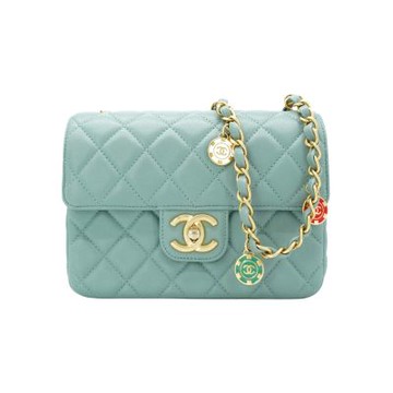 二手品 Chanel 香奈兒 羊皮彩色金幣鏈帶斜背包(AS3737-灰)