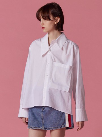 Unbalanced Cotton A-line Shirt [Beige]