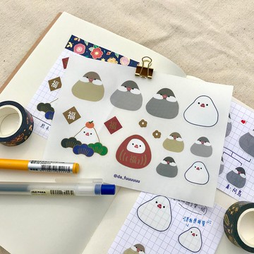 【快速出貨】透明防水貼紙/大福和他的文鳥啾啾們/手帳筆記