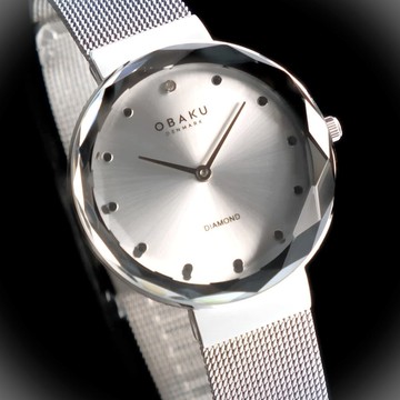 OBAKU 奢華質感鑽石切面設計腕錶-極光銀(V300LXCIMC)