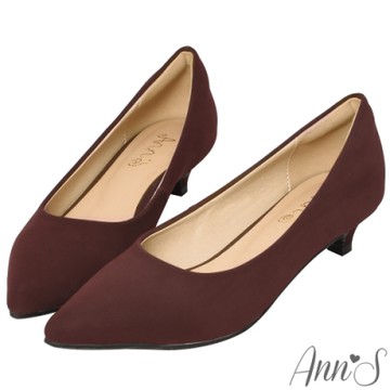 Ann’S健步如飛3.5CM霧皮沙發後跟尖頭鞋-酒紅