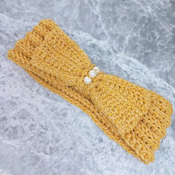 寬版羊毛手工編織大蝴蝶結髮帶