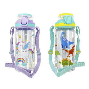 【晨光】伴佳家 Tritan兒童抑菌彈蓋直飲水壺 附背帶 580ml(恐龍綠 035637/獨角獸紫 035620)【現貨】
