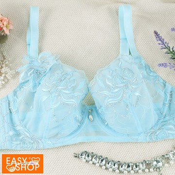 EASY SHOP-Audrey-璀璨珍珠-法式薄紗華麗性感內衣-冰河藍