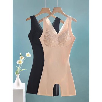 薄款連體塑身衣收腹束腰收肚子免穿文胸后脫式大碼美體束身內衣