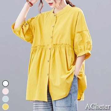 【ACheter】格林童話大碼棉麻寬鬆中長襯衫上衣# 112261(現貨+預購)