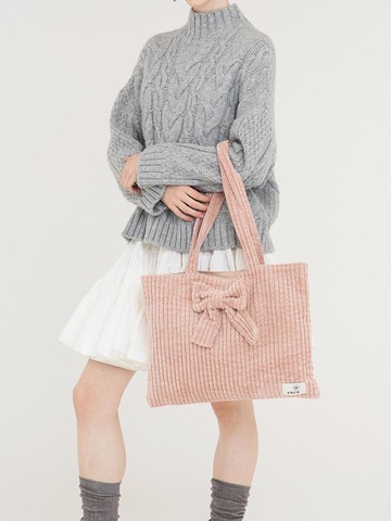 Lapin Corduroy Ribbon Bag - Baby Pink
