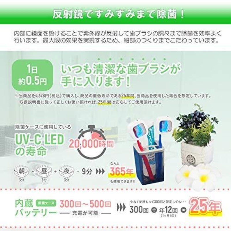 LUNA LIFE UV歯ブラシ除菌機 LN TB-UV1-CLG ライトグリーン 47×47×21mm