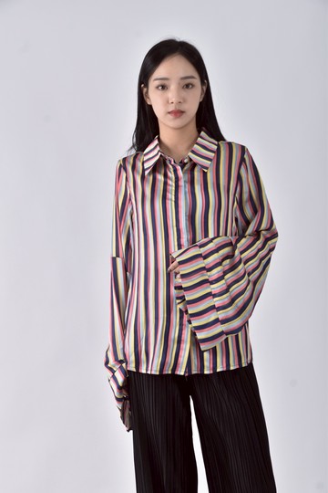 (S) ghospell條紋藍色襯衫上衣