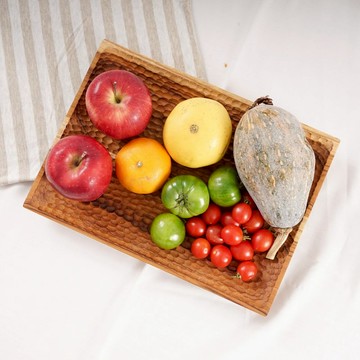 天然柚木厚底方型托盤/餐盤-波點款│34CM不上漆原木製 露營野餐