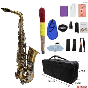 中音降E薩克斯 金色管體 銀色按鍵 天然白貝殼 金色 (管刷+清潔布顏色隨機)