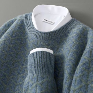 高端圓領羊絨衫男時尚山羊絨冬季帥氣流行打底中青年寬松大碼毛衣