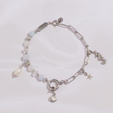 【SPANCONNY】CONNY 海洋聯名 | 海藍寶 白水晶 珍珠 | 天然水晶手鍊