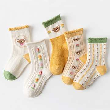 【優貝選】舒適學生童襪5入套組-甜系小熊