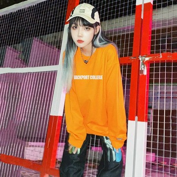2022春季新款街頭潮牌字母圓領衛衣女嘻哈情侶寬松百搭套頭上衣