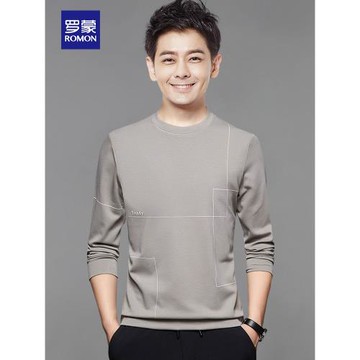 羅蒙男士長袖t恤2025春秋款衛衣寬松圓低領體恤上衣加絨打底衫冬