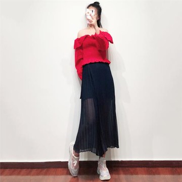 血虧出清時尚甜美修身荷葉邊上衣春夏一字肩燈籠袖淑女e19lenda