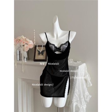 Nicelaisiii偷心契約 網紗蕾絲鏤空吊帶睡裙性感蕩領透顯瘦睡衣女