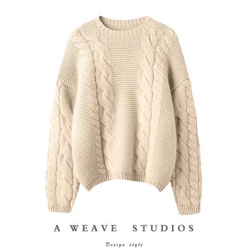 CHAO好穿~慵懶氣質 色調高級 圓領加厚羊絨衫絞花純羊絨毛衣